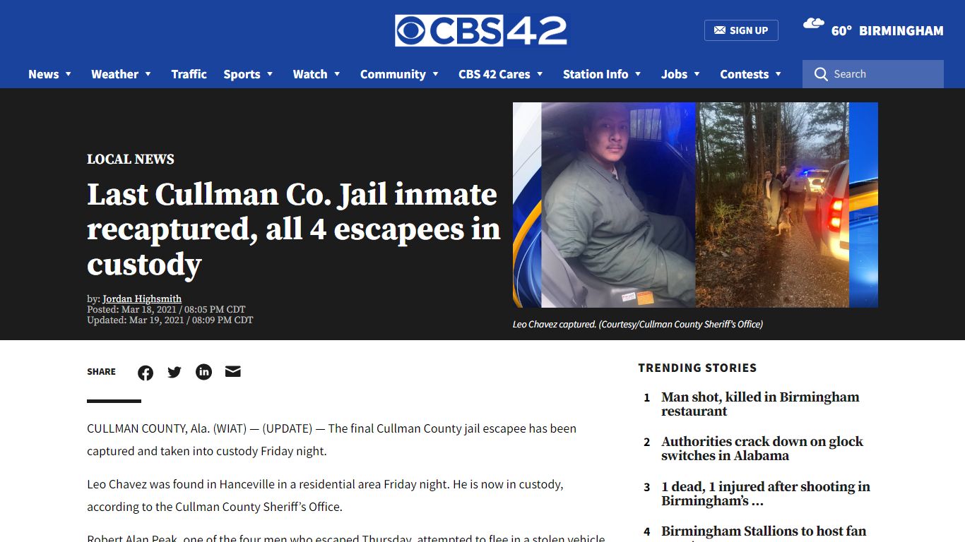 Last Cullman Co. Jail inmate recaptured, all 4 escapees in custody